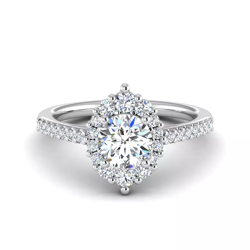 14K White Gold Violet Cathedral Pave Diamond Halo Engagement Ring