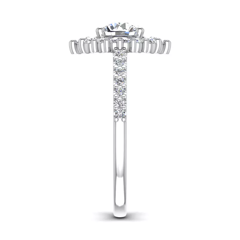 14K White Gold Violet Cathedral Pave Diamond Halo Engagement Ring