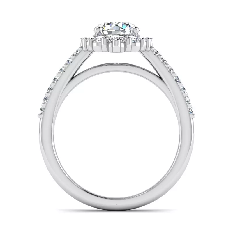 14K White Gold Violet Cathedral Pave Diamond Halo Engagement Ring
