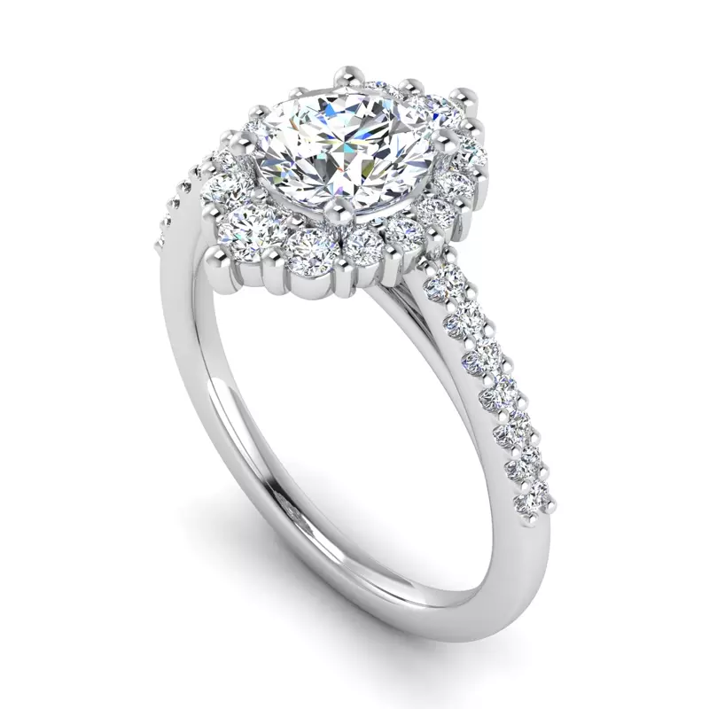 14K White Gold Violet Cathedral Pave Diamond Halo Engagement Ring