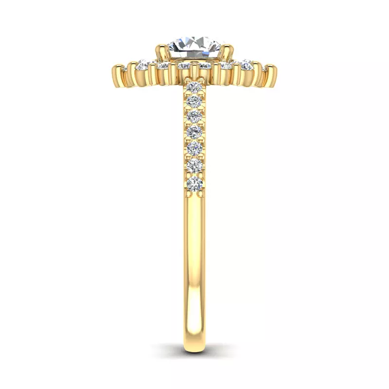 18K Yellow Gold Violet Cathedral Pave Diamond Halo Engagement Ring