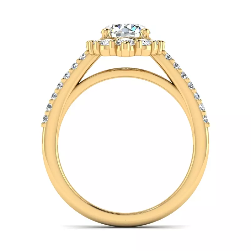 18K Yellow Gold Violet Cathedral Pave Diamond Halo Engagement Ring