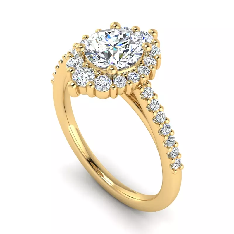 18K Yellow Gold Violet Cathedral Pave Diamond Halo Engagement Ring