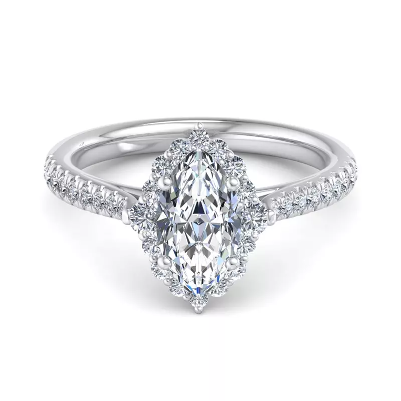 Hannah Diamond Halo Engagement Ring - 14K White Gold