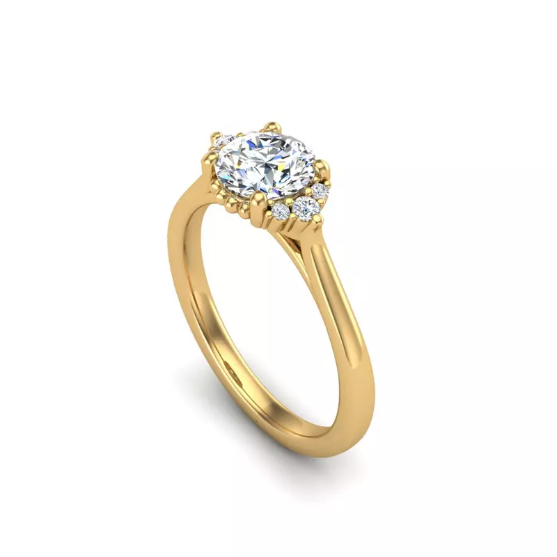 14K Yellow Gold Ruby Half Halo Bubble Engagement Ring