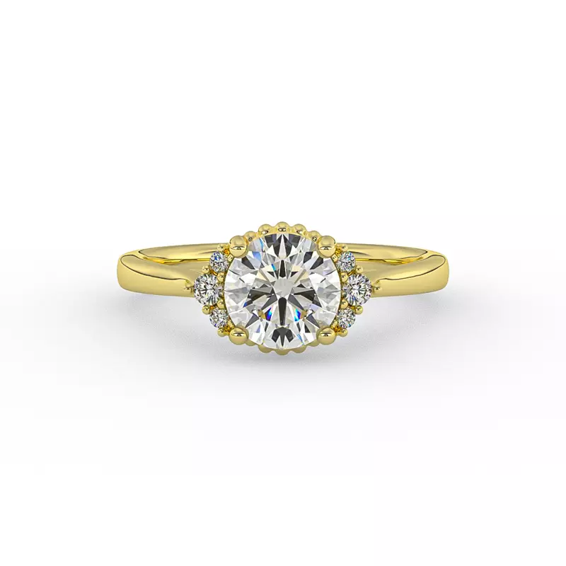 14K Yellow Gold Ruby Half Halo Bubble Engagement Ring