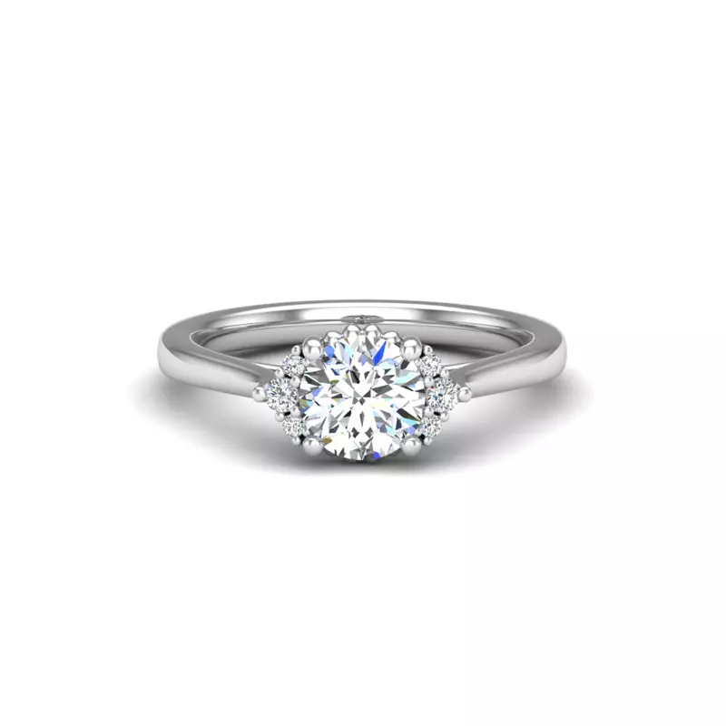 18K White Gold Ruby Half Halo Bubble Engagement Ring