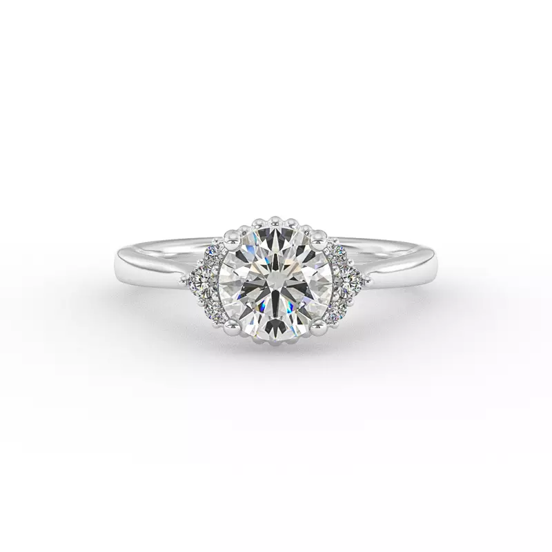 18K White Gold Ruby Half Halo Bubble Engagement Ring