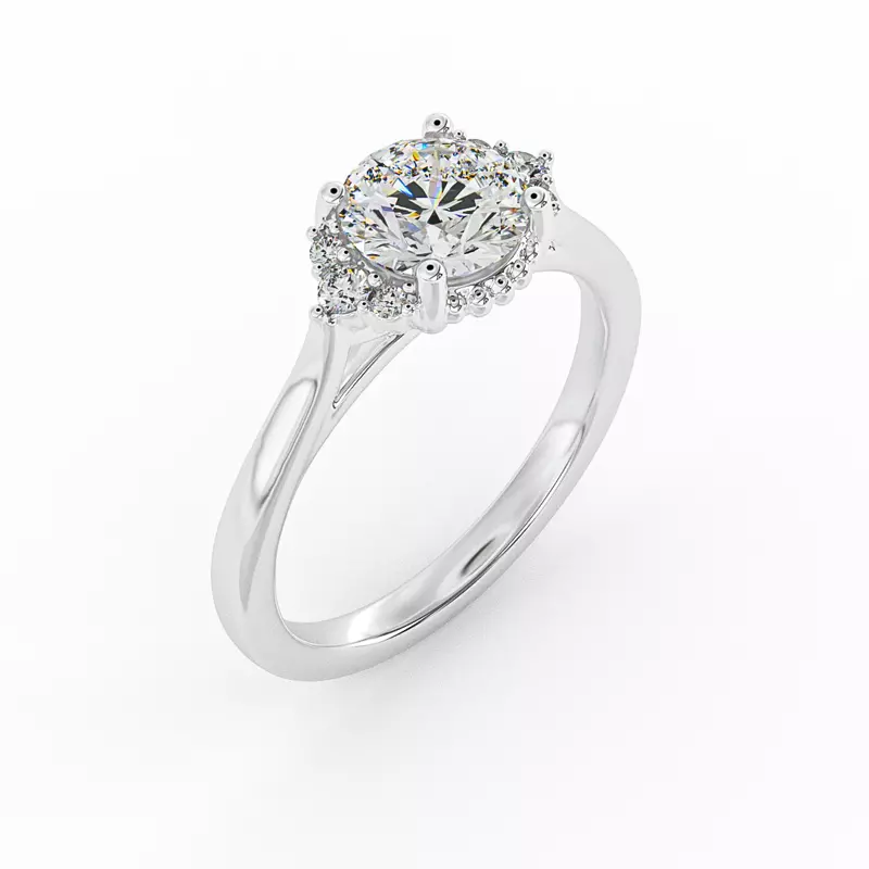 18K White Gold Ruby Half Halo Bubble Engagement Ring
