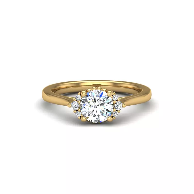 18K Yellow Gold Ruby Half Halo Bubble Engagement Ring