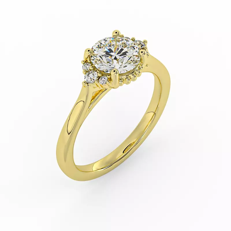 18K Yellow Gold Ruby Half Halo Bubble Engagement Ring