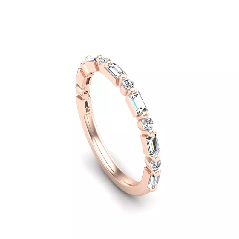 14K Rose Gold Orion Round And Baguette Diamond Band