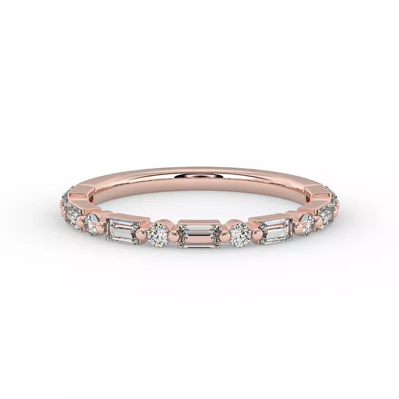 14K Rose Gold Orion Round And Baguette Diamond Band