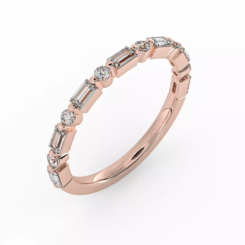 14K Rose Gold Orion Round And Baguette Diamond Band