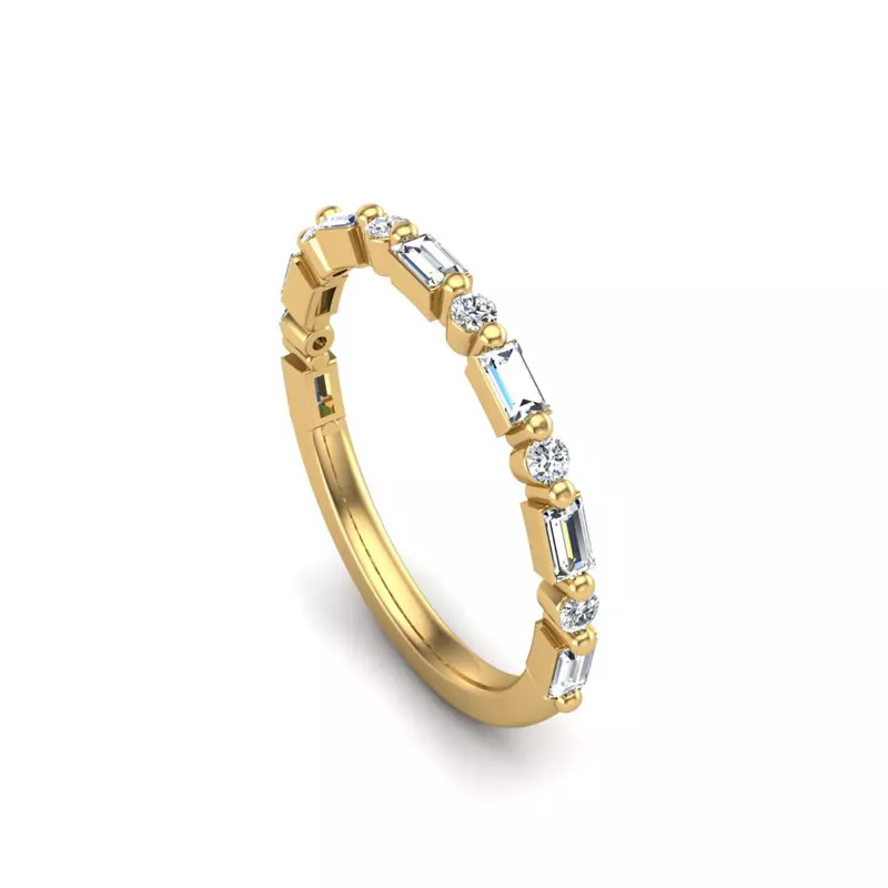 18K Yellow Gold Orion Round And Baguette Diamond Band