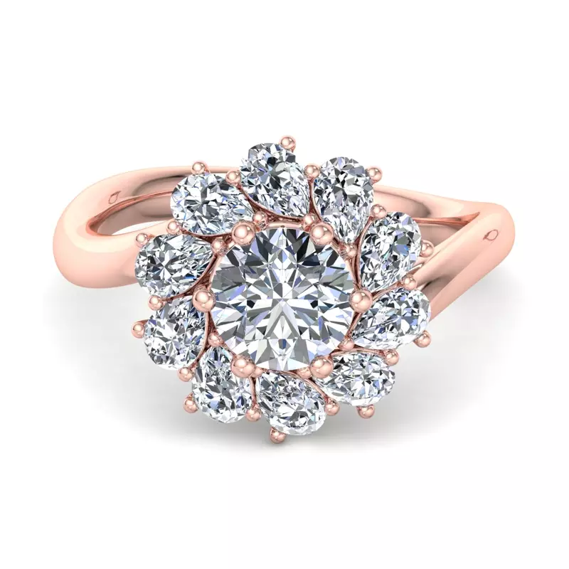 14K Rose Gold Hailey Floral Pear Halo Engagement Ring