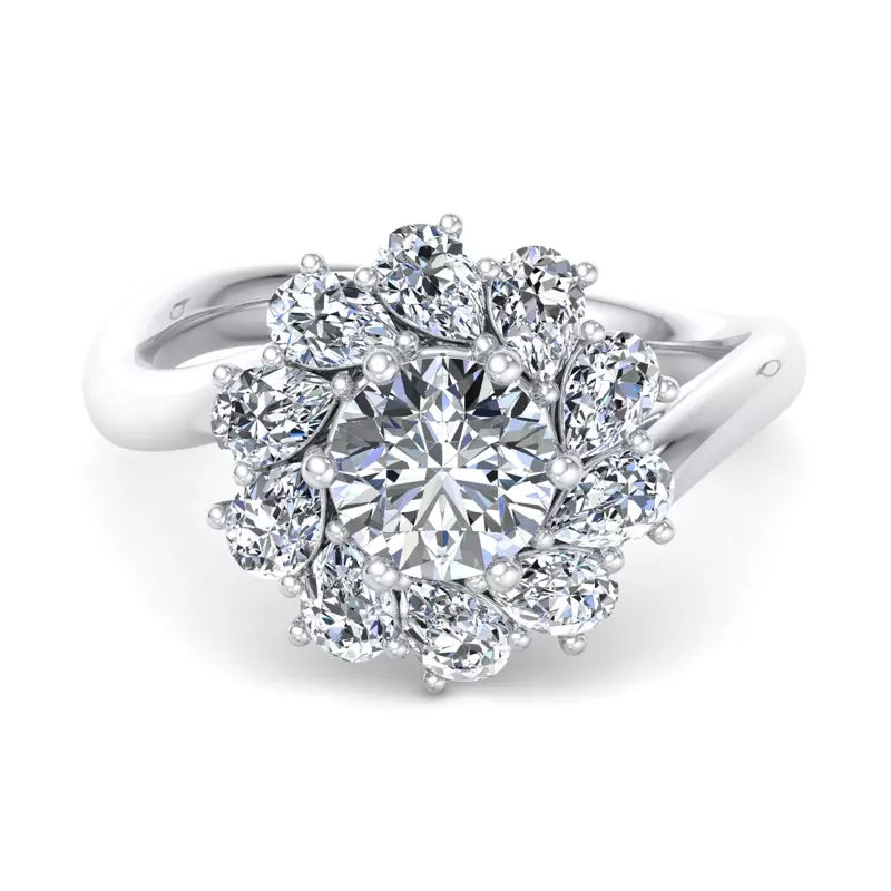 18K White Gold Hailey Floral Pear Halo Engagement Ring