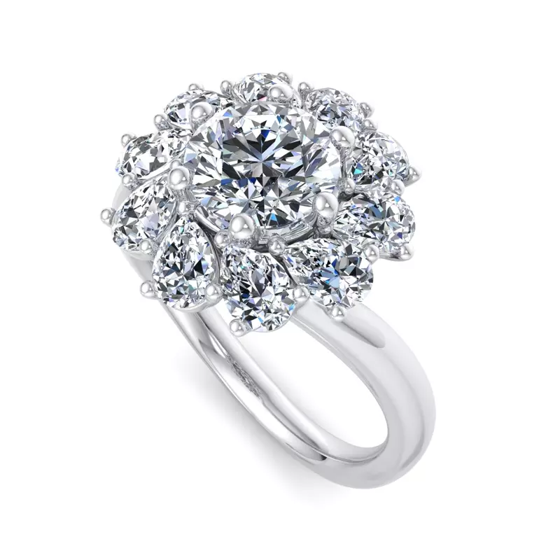 18K White Gold Hailey Floral Pear Halo Engagement Ring
