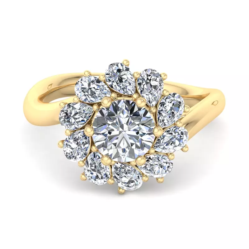 18K Yellow Gold Hailey Floral Pear Halo Engagement Ring