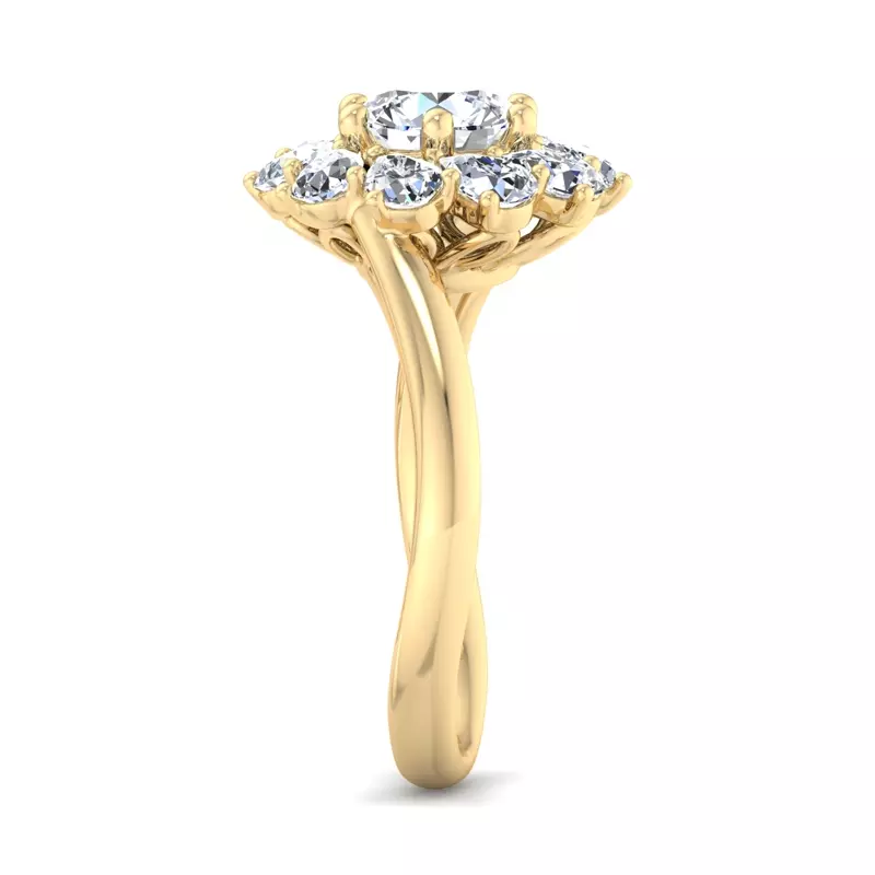 18K Yellow Gold Hailey Floral Pear Halo Engagement Ring