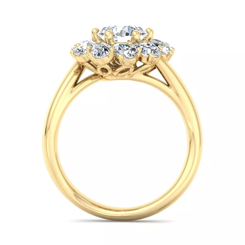 18K Yellow Gold Hailey Floral Pear Halo Engagement Ring
