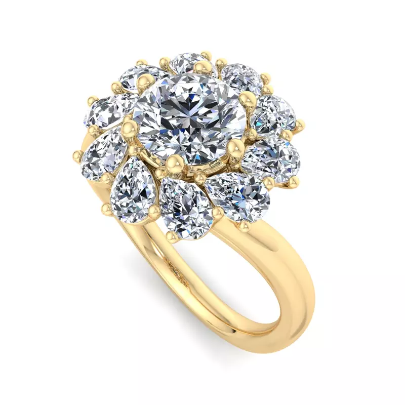 18K Yellow Gold Hailey Floral Pear Halo Engagement Ring