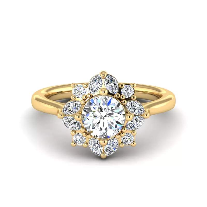 14K Yellow Gold Samantha Marquise Halo Engagement Ring