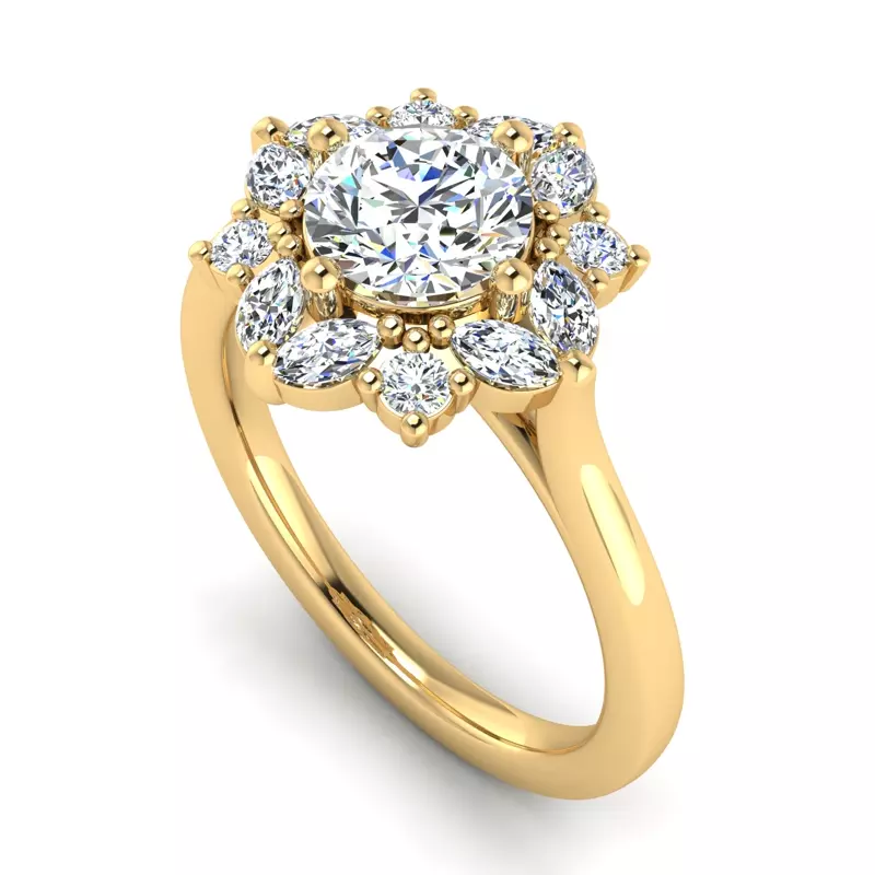 14K Yellow Gold Samantha Marquise Halo Engagement Ring