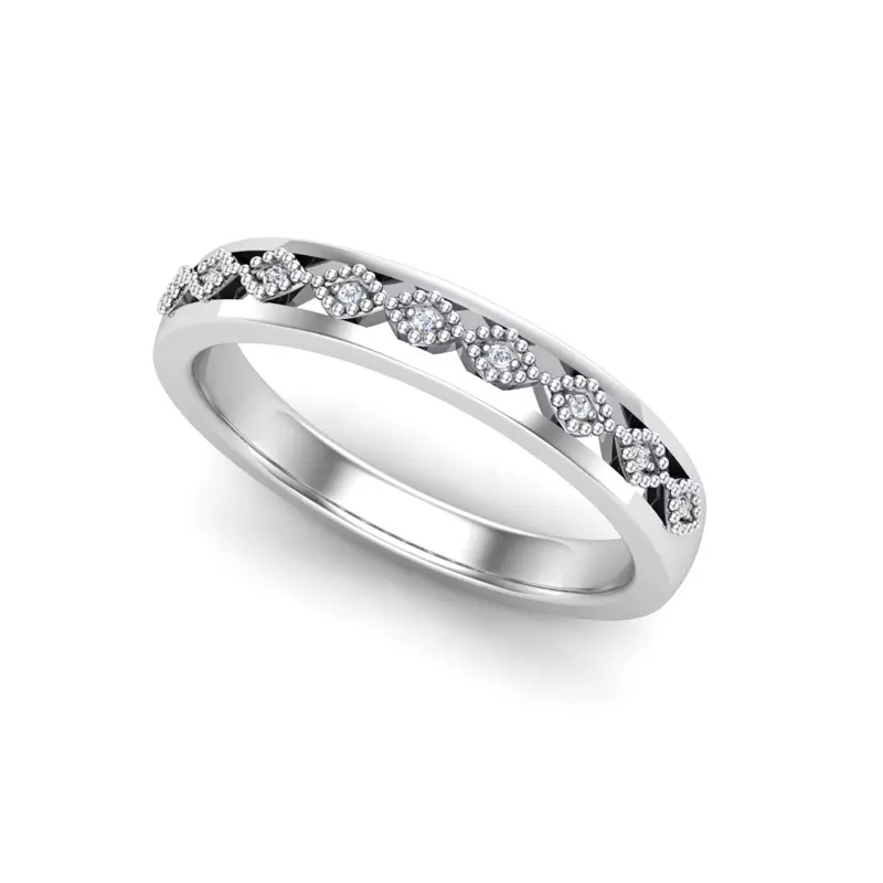 14K White Gold Meadow Pave And Milgrain Band