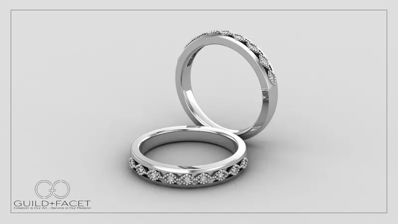 14K White Gold Meadow Pave And Milgrain Band
