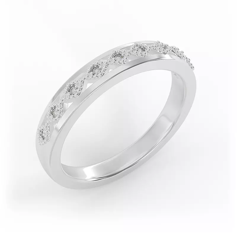 14K White Gold Meadow Pave And Milgrain Band