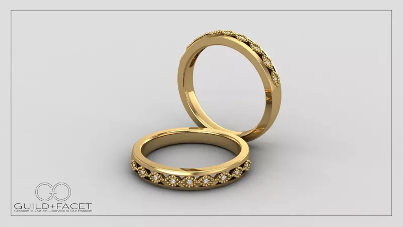 14K Yellow Gold Meadow Pave And Milgrain Band