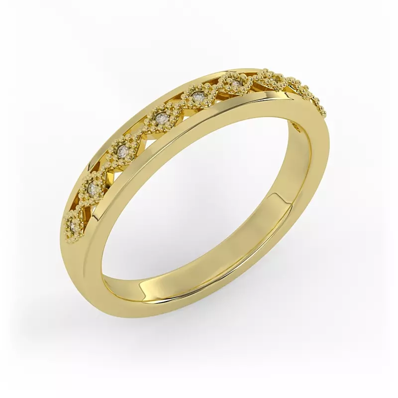 14K Yellow Gold Meadow Pave And Milgrain Band