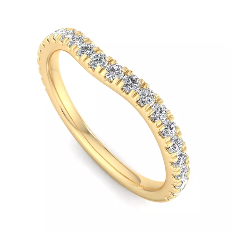 14K Yellow Gold Opal Pavé Curved Band