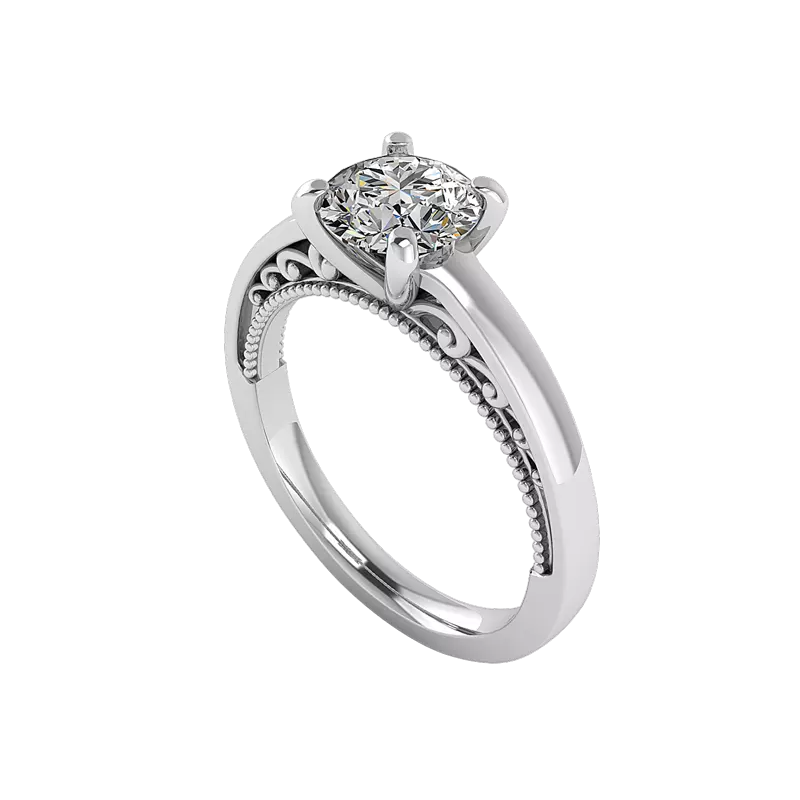14K White Gold Melanie Filigree Solitaire Engagement Ring