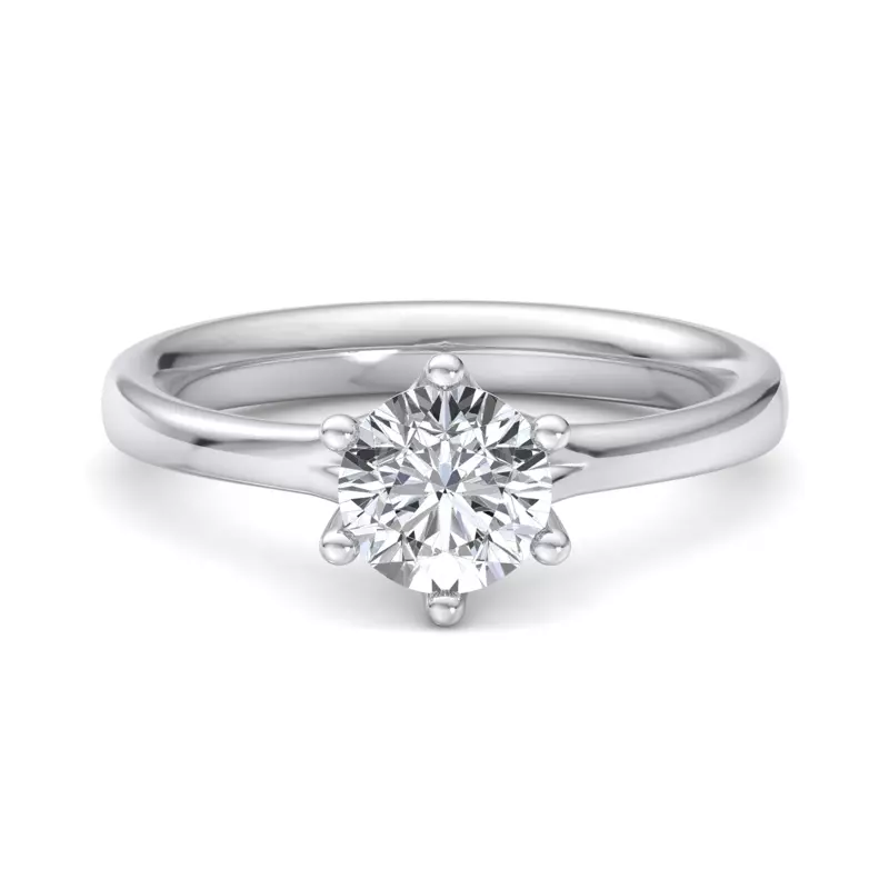 14K White Gold Kaylee 6 Prong Tapered Engagement Ring