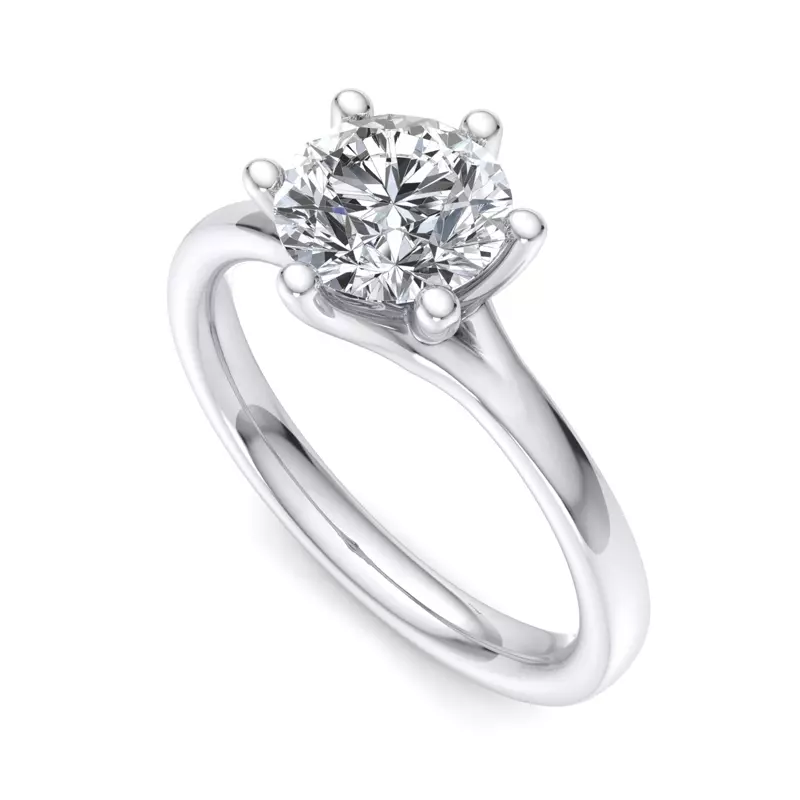 14K White Gold Kaylee 6 Prong Tapered Engagement Ring