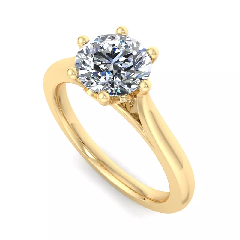 14K Yellow Gold Shelby Diamond Petal 6-Prong Cathedral Engagement Ring
