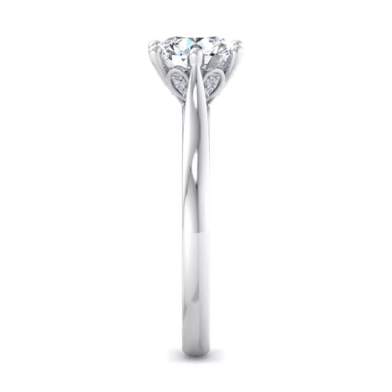 18K White Gold Shelby Diamond Petal 6-Prong Cathedral Solitaire
