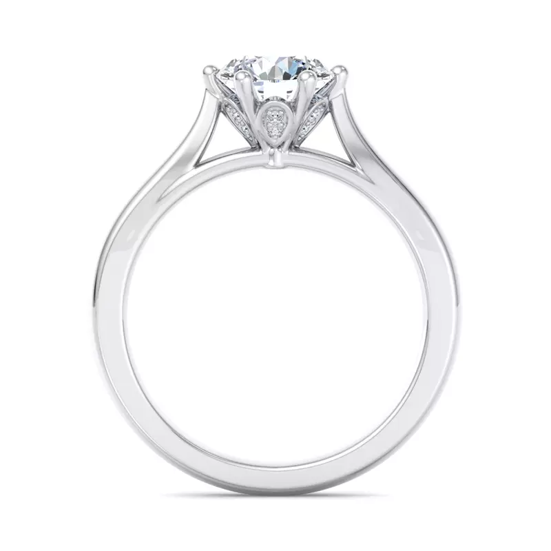 18K White Gold Shelby Diamond Petal 6-Prong Cathedral Solitaire