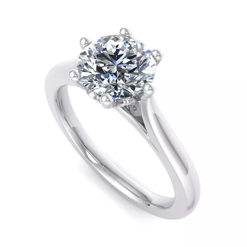 18K White Gold Shelby Diamond Petal 6-Prong Cathedral Solitaire