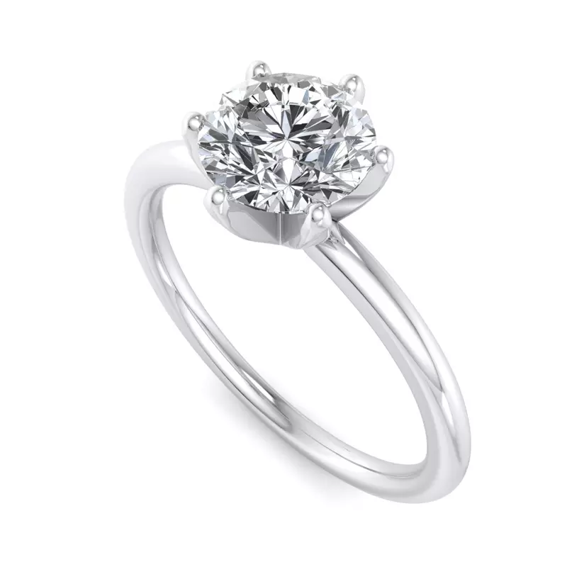 14K White Gold Genevieve 6 Prong Solitaire Engagement Ring