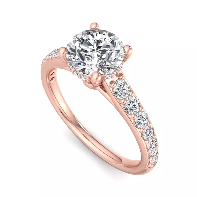 14K Rose Gold Abigail Pave Engagement Ring With Hidden Halo