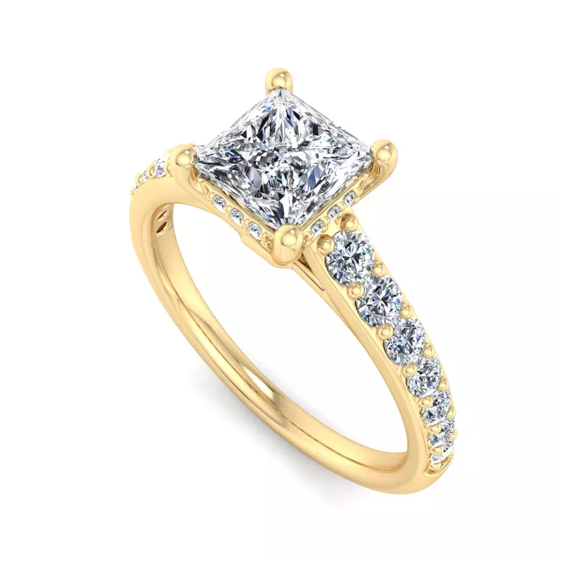 18K Yellow Gold Abigail Pave Engagement Ring With Hidden Halo