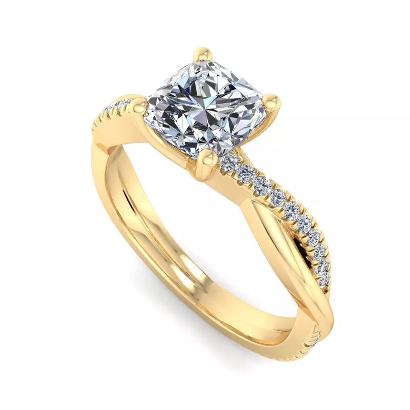14K Yellow Gold Emily Diamond Twisted Pave Engagement Ring