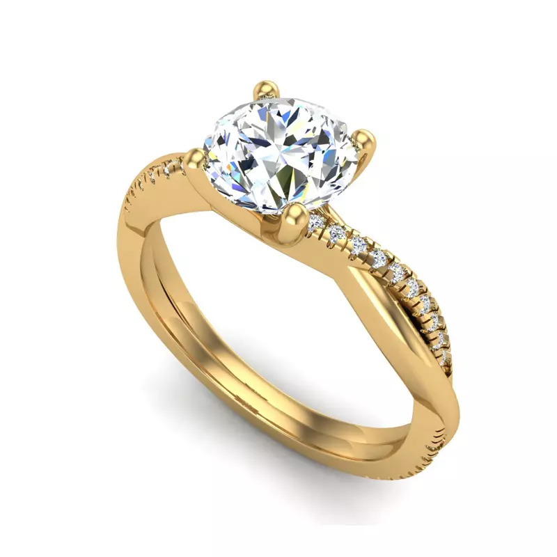 14K Yellow Gold Emily Diamond Twisted Pave Engagement Ring
