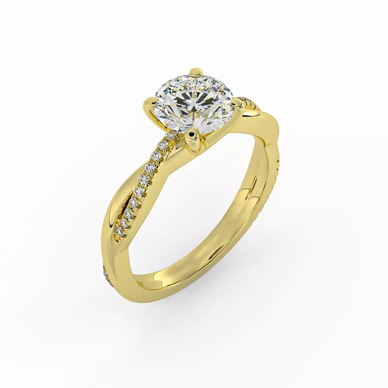 14K Yellow Gold Emily Diamond Twisted Pave Engagement Ring