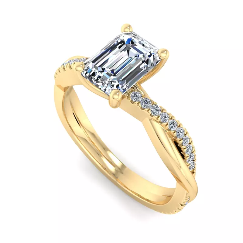 14K Yellow Gold Emily Diamond Twisted Pave Engagement Ring