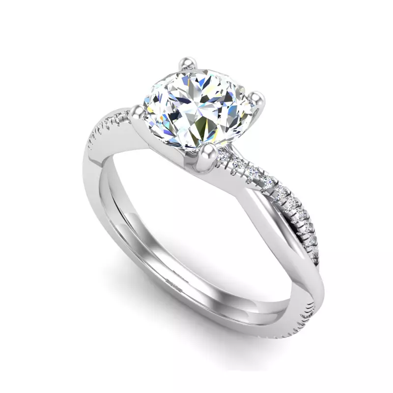 18K White Gold Emily Diamond Twisted Pave Engagement Ring