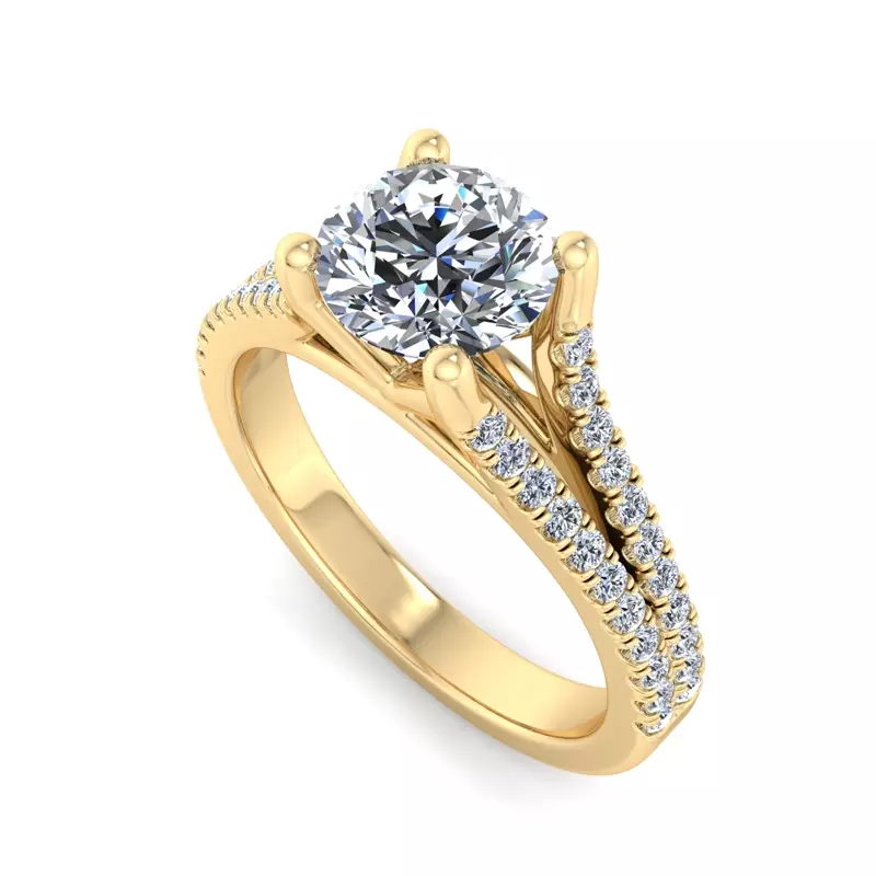 18K Yellow Gold Linnea Split Shank Pave Engagement Ring